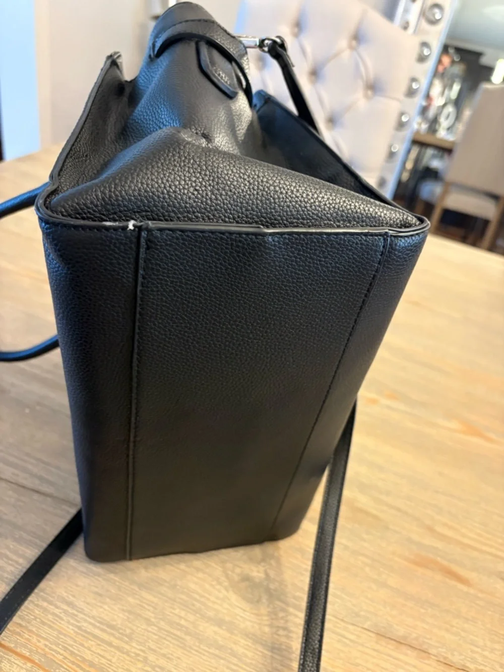 Dana Buchman Black Pebbled faux leather Satchel Silver Lock Crossbody Strap